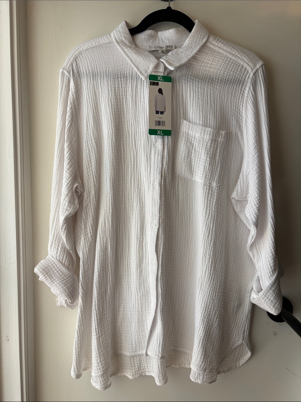 Anne Klein White Textured Casual Button-Down Shirt